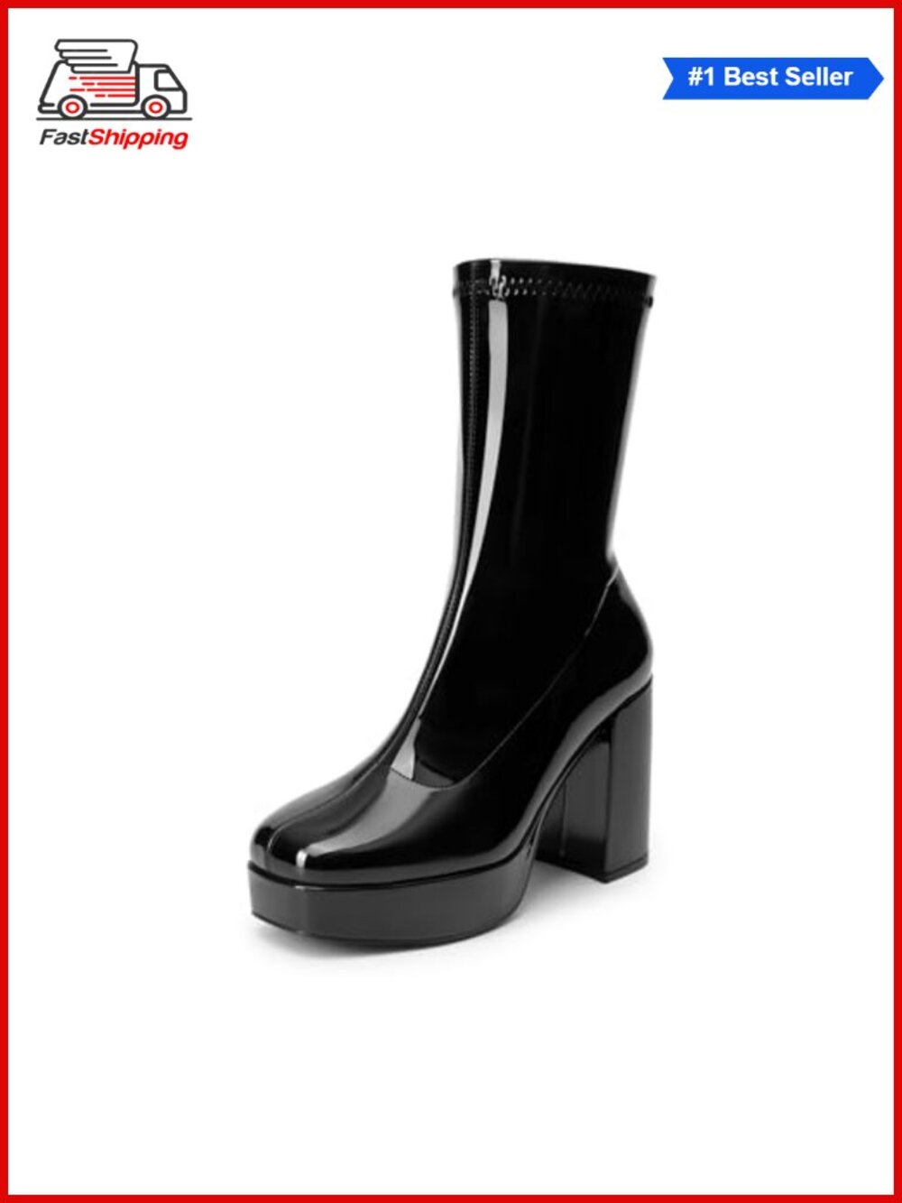 ✨ DREAM PAIRS Women's Mid Calf Platform Gogo Boots Faux Leather Square Toe